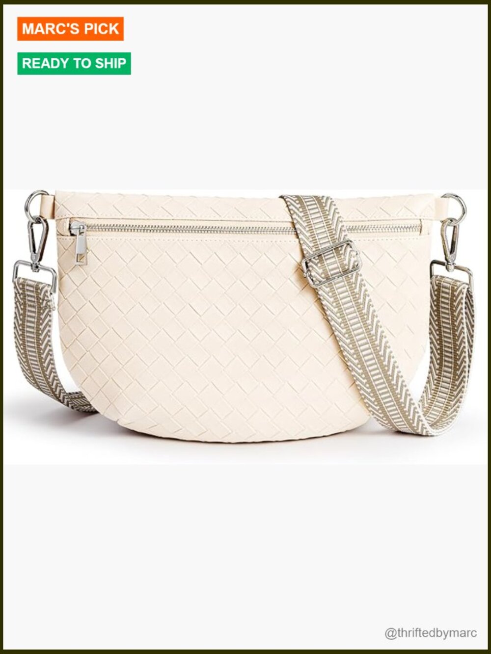 Woven Vegan Leather Crossbody Fanny Pack With Adjustable Wide Strap